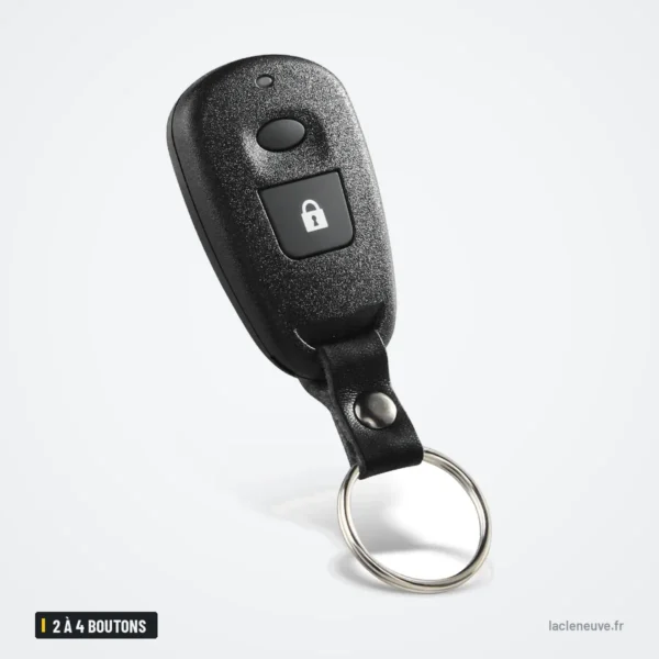 Coque de clé 2 à 4 boutons pour Hyundai Elantra, Sonata, Santa Fe - vue en angle, anneau porte-clés au premier plan