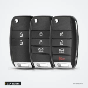 Coque de clé 2 à 4 boutons pour Kia Rio, Sorento, Carens, Cerato - trois exemplaires, dos texturé