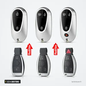 Coque de clé 2 à 4 boutons pour Mercedes-Benz Classe A, C, E, S - trois coques argentées transformées en version noire