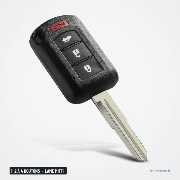 Coque de clé 2 à 4 boutons pour Mitsubishi Eclipse, Outlander, lame MIT11 - vue de face, lame dépliée