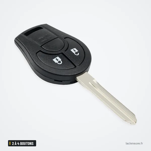 Coque de clé 2 à 4 boutons pour Nissan Qashqai, Juke, Micra - vue de profil, lame vers le bas