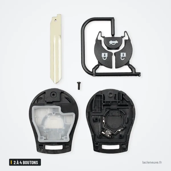 Coque de clé 2 à 4 boutons pour Nissan Qashqai, Juke, Micra - pièces détachées: lame, clip et coque