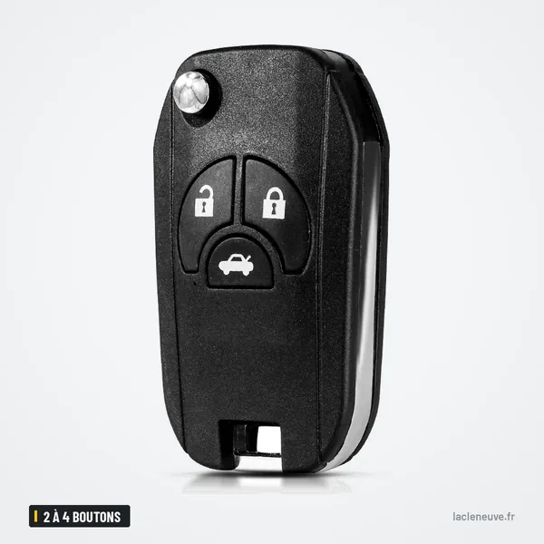 Coque de clé 2 à 4 boutons pour Nissan Versa, Sentra, Altima, Maxima - lame repliée, coque fermée vue de face