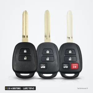 Coque de clé 2 à 4 boutons pour Toyota Camry, Corolla, Tundra, lame TOY43 - trois clés à lame assemblées côte à côte