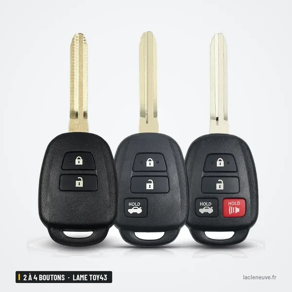 Coque de clé 2 à 4 boutons pour Toyota Camry, Corolla, Tundra, lame TOY43 - trois clés à lame assemblées côte à côte