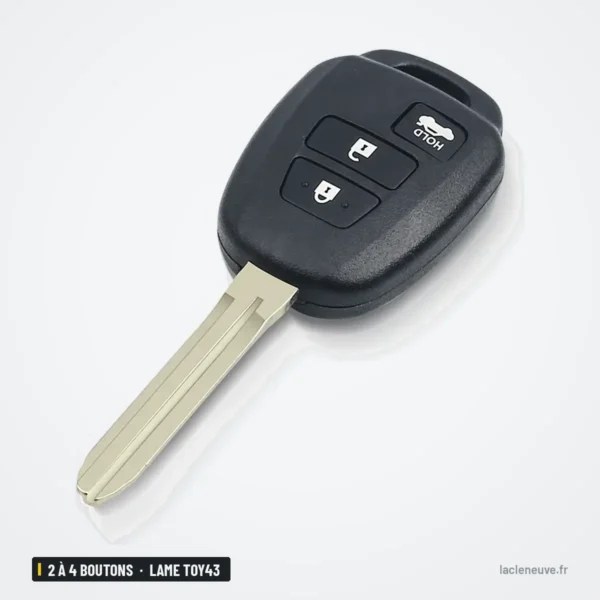 Coque de clé 2 à 4 boutons pour Toyota Camry, Corolla, Tundra, lame TOY43 - vue de face, deux boutons et lame