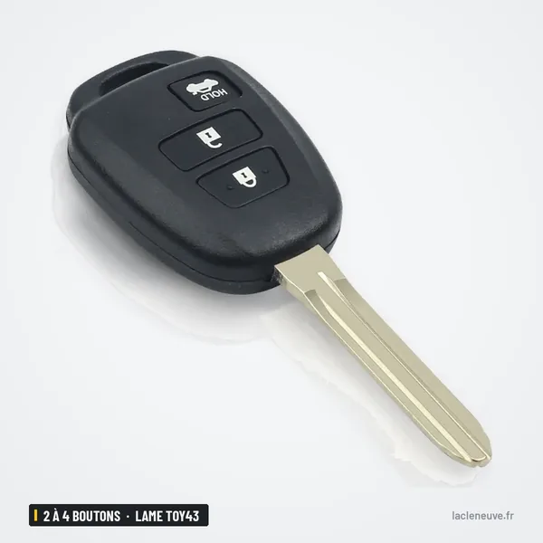 Coque de clé 2 à 4 boutons pour Toyota Camry, Corolla, Tundra, lame TOY43 - vue de face, boutons disposés différemment