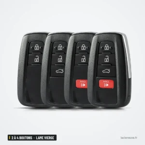 Coque de clé 2 à 4 boutons pour Toyota Camry, Prius, RAV4, C-HR, lame vierge - quatre exemplaires alignés côte à côte