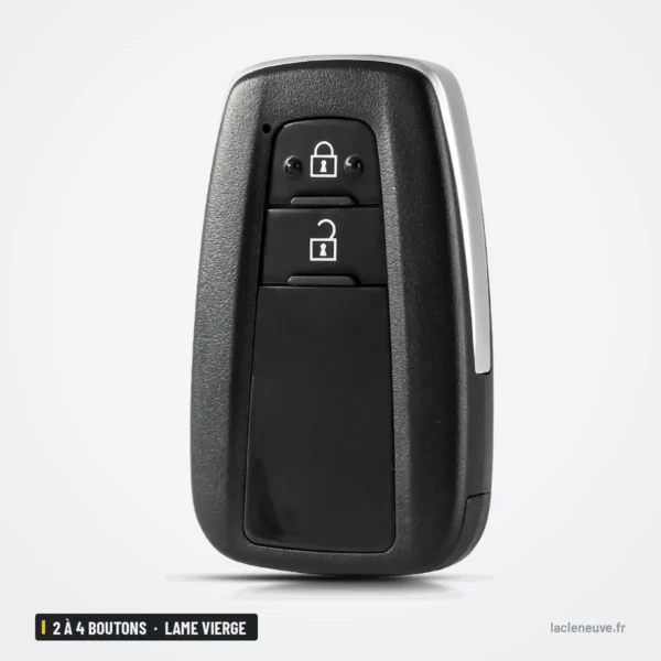 Coque de clé 2 à 4 boutons pour Toyota Camry, Prius, RAV4, C-HR, lame vierge - vue de face en angle, deux boutons