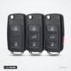 Coque de clé 2 à 4 boutons pour VW Golf, Polo, Skoda Octavia, Seat Leon - trois coques alignées, vue de face