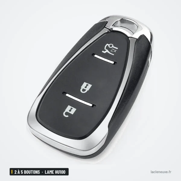Coque de clé 2 à 5 boutons pour Chevrolet Cruze, Malibu, Camaro, lame HU100 - vue de face, coque arrondie