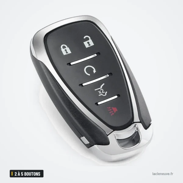 Coque de clé 2 à 5 boutons pour Chevrolet Cruze, Malibu, Camaro, Volt - vue de face, boutons alignés verticalement