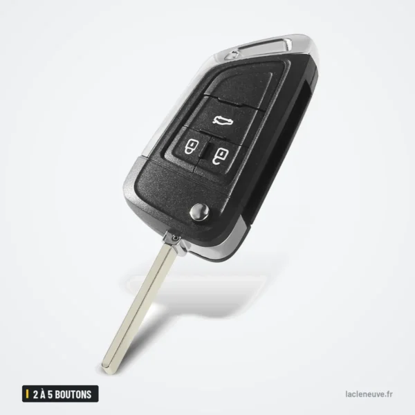 Coque de clé 2 à 5 boutons pour Chevrolet Cruze, Opel Astra, Insignia - clé avec lame sortie, vue de face légèrement inclinée