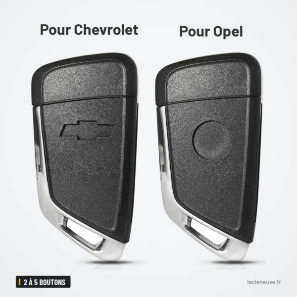 Coque de clé 2 à 5 boutons pour Chevrolet Cruze, Opel Astra, Insignia - deux coques côte à côte, modèles différents