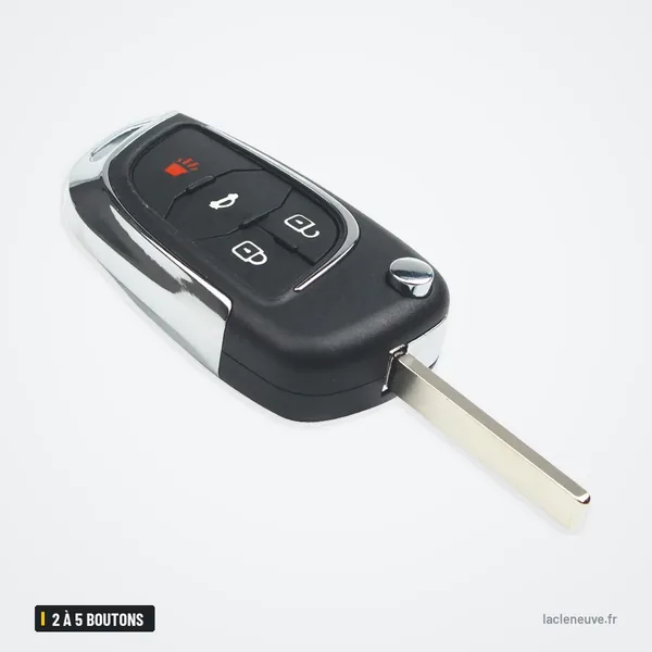 Coque de clé 2 à 5 boutons pour Chevrolet, Opel, Buick - vue de face, trois boutons alignés