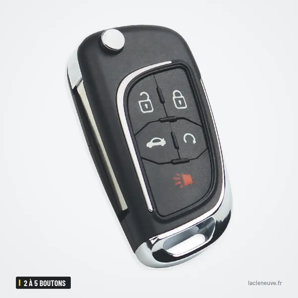 Coque de clé 2 à 5 boutons pour Chevrolet, Opel, Buick - télécommande chromée vue de face, lame sortie