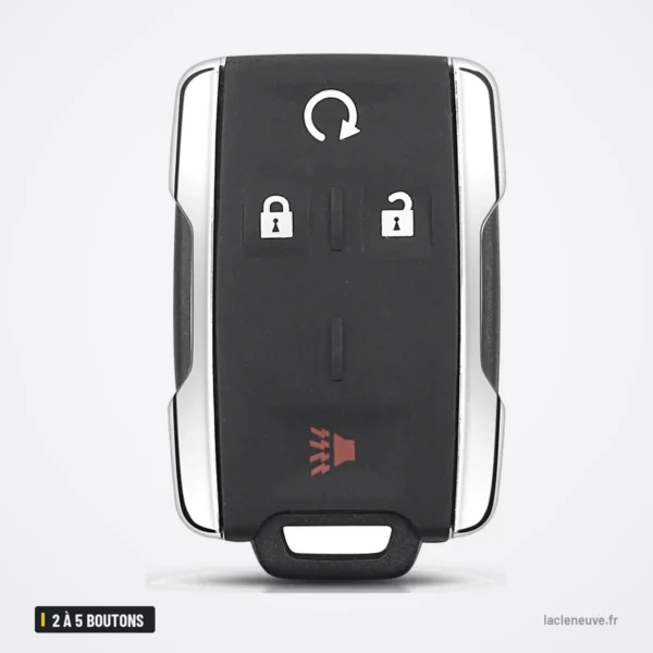 Coque de clé 2 à 5 boutons pour Chevrolet Silverado, Colorado, GMC Sierra - télécommande à quatre boutons, vue de face