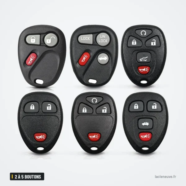 Coque de clé 2 à 5 boutons pour Hummer H3, Chevrolet Colorado, Buick - six télécommandes, dispositions de boutons différentes