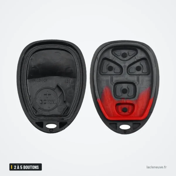 Coque de clé 2 à 5 boutons pour Hummer H3, Chevrolet Colorado, Buick, GMC - coque ouverte, face et dos côte à côte