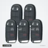 Coque de clé 2 à 5 boutons pour Jeep, Chrysler, Dodge, Fiat - cinq télécommandes alignées, vue de face