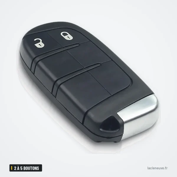 Coque de clé 2 à 5 boutons pour Jeep, Chrysler, Dodge, Fiat - vue de trois quarts, deux boutons