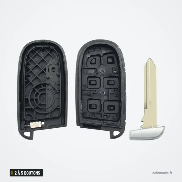 Coque de clé 2 à 5 boutons pour Jeep, Chrysler, Dodge, Fiat - coque ouverte avec emplacement de la lame