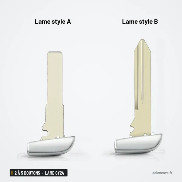 Coque de clé 2 à 5 boutons pour Jeep, Dodge Ram, Charger, lame CY24 ou SIP22 - deux lames comparées côte à côte