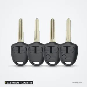 Coque de clé 2 à 5 boutons pour Mitsubishi Lancer, Outlander, lame MIT11R - quatre clés identiques alignées côte à côte