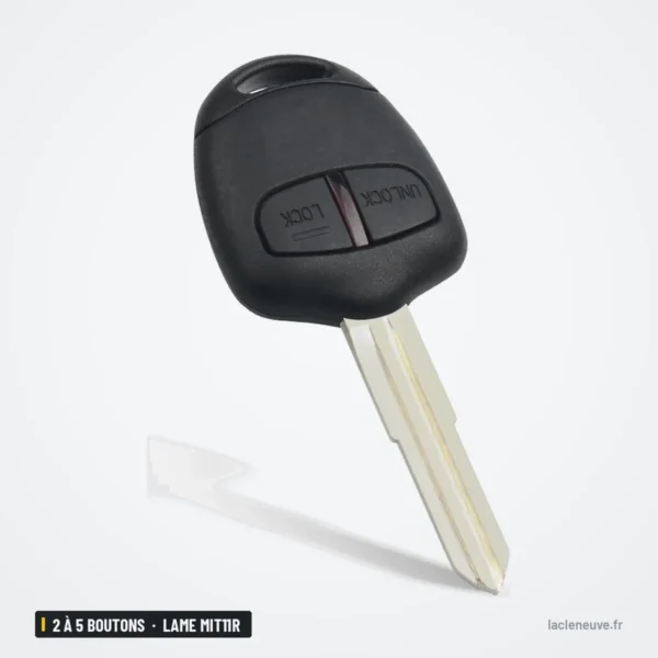 Coque de clé 2 à 5 boutons pour Mitsubishi Lancer, Outlander, lame MIT11R - vue de profil, tête inclinée