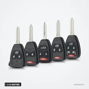 Coque de clé 2 à 6 boutons pour Jeep Grand Cherokee, Wrangler - cinq télécommandes alignées, bouton panic rouge