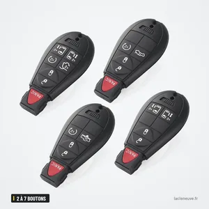 Coque de clé 2 à 7 boutons pour Dodge Charger, Challenger, Chrysler 300 - quatre télécommandes différentes côte à côte