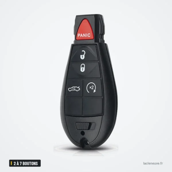 Coque de clé 2 à 7 boutons pour Dodge Charger, Challenger, Chrysler 300 - télécommande ovale, bouton panic rouge en haut
