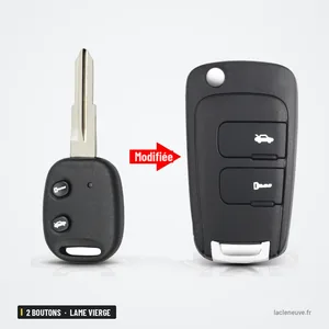 Coque de clé 2 boutons pour Chevrolet Epica, Lova, Spark, lame vierge - avant et après la transformation en clé pliante