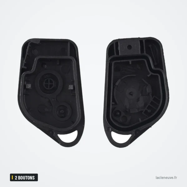 Coque de clé 2 boutons pour Citroën Saxo, Berlingo, Xsara, Peugeot 306/307/406 - boîtier ouvert, face avant et arrière