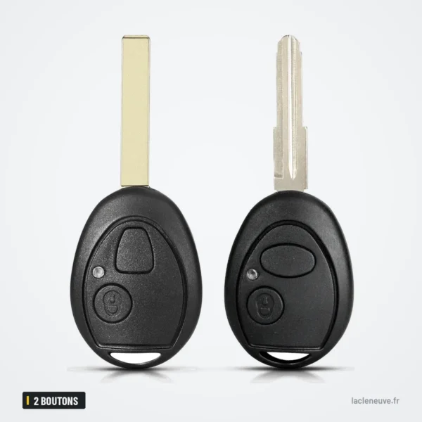 Coque de clé 2 boutons pour Mini Cooper R50/R53, Rover 75, Land Rover Discovery - deux coques identiques côte à côte