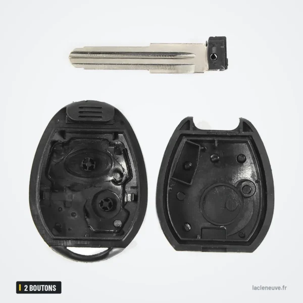 Coque de clé 2 boutons pour Mini Cooper R50/R53, Rover 75, Land Rover Discovery - lame métallique au-dessus des deux coques