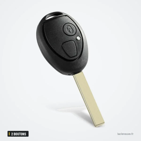 Coque de clé 2 boutons pour Mini Cooper R50/R53, Rover 75, Land Rover Discovery - vue de profil, deux boutons visibles