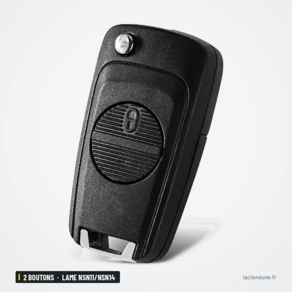Coque de clé 2 boutons pour Nissan Micra, Almera, X-Trail, lame NSN11/NSN14 - clé pliante fermée, finition brillante