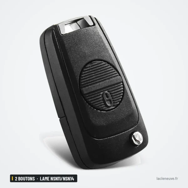 Coque de clé 2 boutons pour Nissan Micra, Almera, X-Trail, lame NSN11/NSN14 - clé pliante fermée, finition texturée
