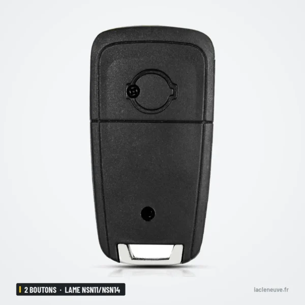 Coque de clé 2 boutons pour Nissan Micra, Almera, X-Trail, lame NSN11/NSN14 - dos de coque unie, vue arrière