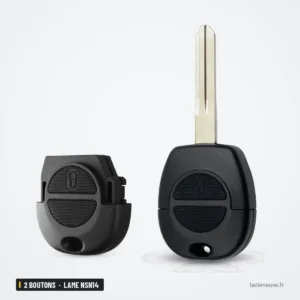 Coque de clé 2 boutons pour Nissan Micra, Almera, X-Trail, lame NSN14 - deux tailles de coque comparées côte à côte Coque de clé 2 boutons pour Nissan Micra, Almera, X-Trail, lame NSN14 - deux tailles de coque comparées côte à côte