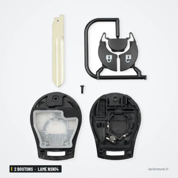 Coque de clé 2 boutons pour Nissan Micra K14, Juke, March, Sunny, lame NSN14 - pièces détachées de la coque vue éclatée