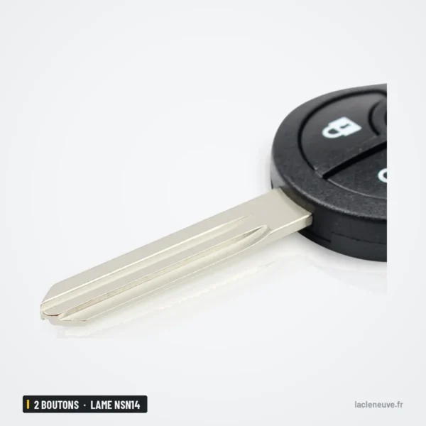 Coque de clé 2 boutons pour Nissan Micra K14, Juke, March, Sunny, lame NSN14 - clé avec lame vue de profil