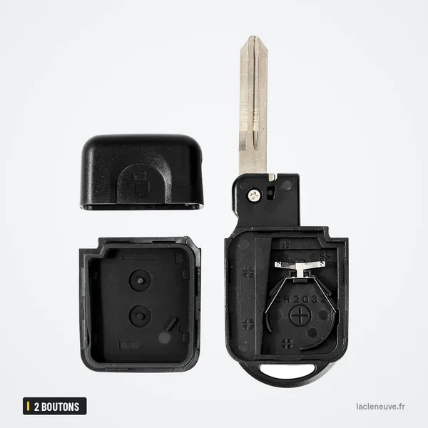 Coque de clé 2 boutons pour Nissan Qashqai, Juke, Micra, X-Trail - coque démontée en deux parties avec lame détachée