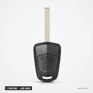 Coque de clé 2 boutons pour Opel Astra, Corsa, Zafira, Insignia, lame HU100 - dos de la clé, lame vers le haut Coque de clé 2 boutons pour Opel Astra, Corsa, Zafira, Insignia, lame HU100 - dos de la clé, lame vers le haut