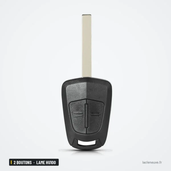 Coque de clé 2 boutons pour Opel Astra, Corsa, Zafira, Insignia, lame HU100 - dos de la clé, lame vers le haut