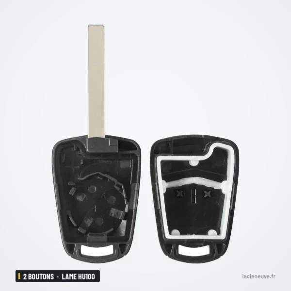 Coque de clé 2 boutons pour Opel Astra, Corsa, Zafira, Insignia, lame HU100 - coque ouverte en deux parties