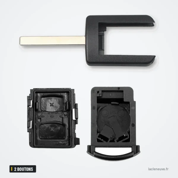 Coque de clé 2 boutons pour Opel Corsa, Meriva, Astra, Combo - coque démontée, lame et boîtier séparés