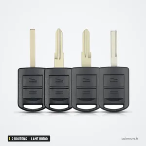 Coque de clé 2 boutons pour Opel Corsa, Tigra, Agila, Meriva, lame HU100 - quatre lames alignées côte à côte Coque de clé 2 boutons pour Opel Corsa, Tigra, Agila, Meriva, lame HU100 - quatre lames alignées côte à côte