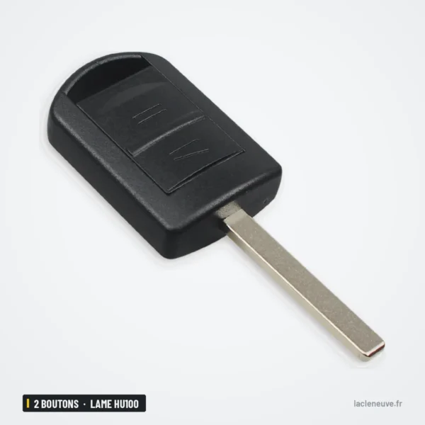 Coque de clé 2 boutons pour Opel Corsa, Tigra, Agila, Meriva, lame HU100 - coque pliée, vue de dos